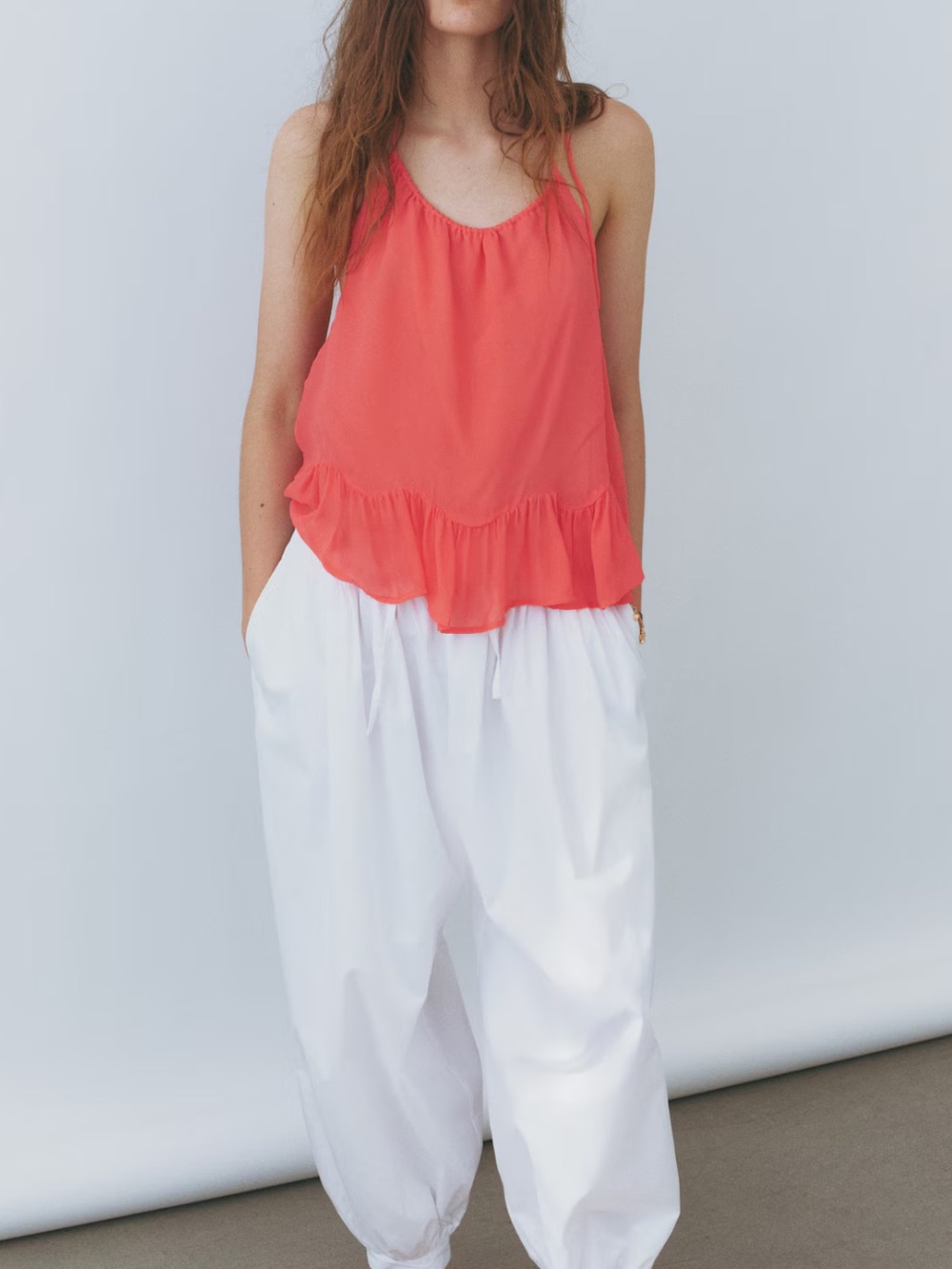 H&M Ruffle-Trimmed Halterneck Top Pink